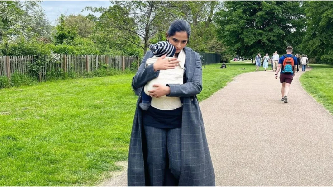 Sonam Kapoor takes son Vayu for a walk in a park in London; Anand Ahuja drops a cute pic